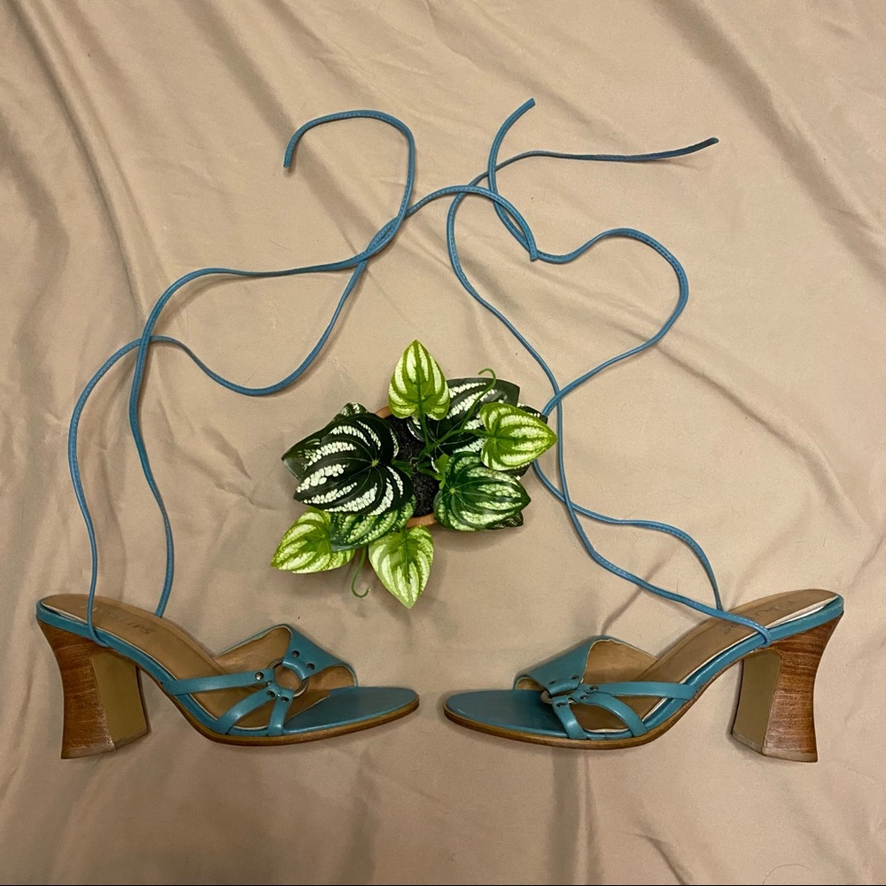 Vintage Strappy Wrap Teal Heels